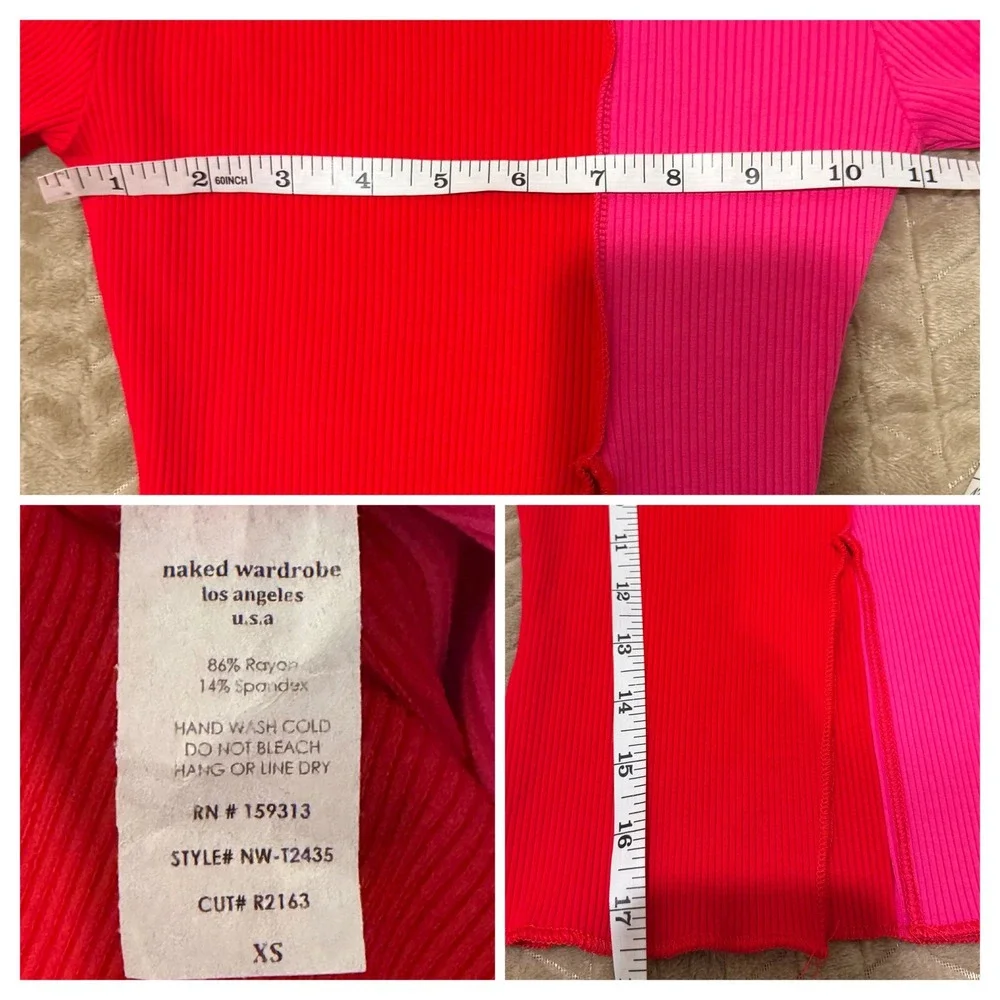 Naked Wardrobe Colorblock Ribbed 2 Piece Skirt Set Womens XS Pink Red